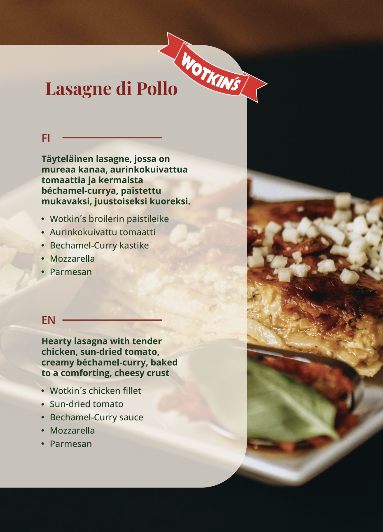 Lasagna di pollo – baked chicken lasagna at La Lasagna Helsinki